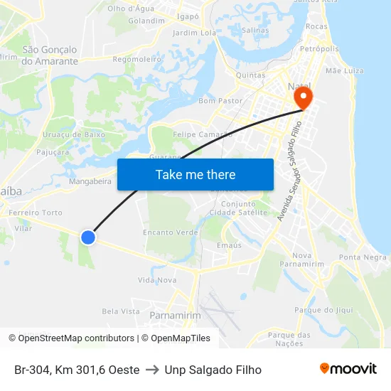 Br-304, Km 301,6 Oeste to Unp Salgado Filho map