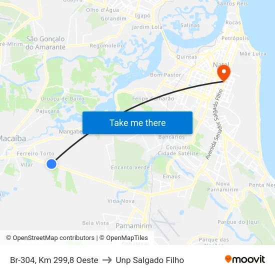 Br-304, Km 299,8 Oeste to Unp Salgado Filho map