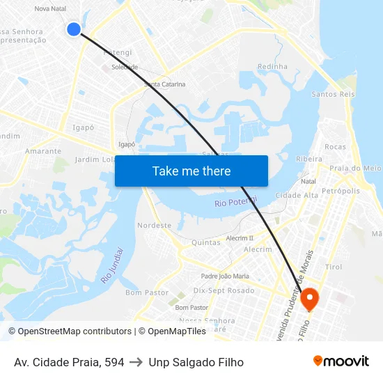 Av. Cidade Praia, 594 to Unp Salgado Filho map