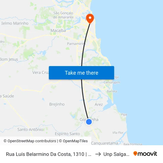 Rua Luís Belarmino Da Costa, 1310 | Centro De Goianinha to Unp Salgado Filho map