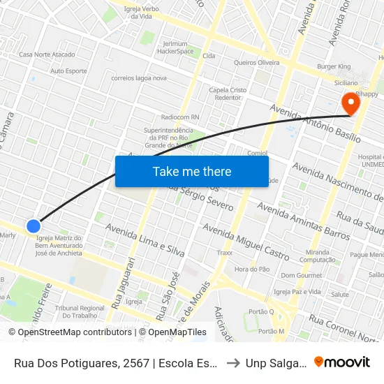Rua Dos Potiguares, 2567 | Escola Estadual Joaquim Torres to Unp Salgado Filho map