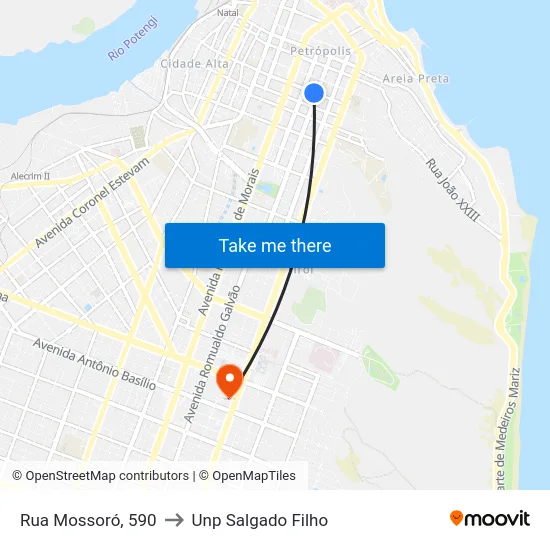 Rua Mossoró, 590 to Unp Salgado Filho map