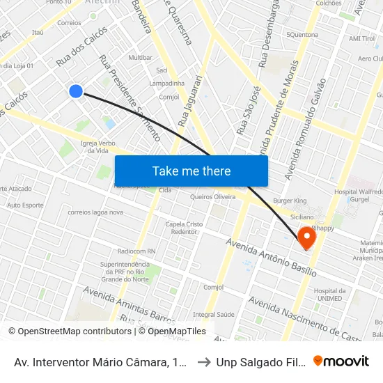 Av. Interventor Mário Câmara, 1626 to Unp Salgado Filho map