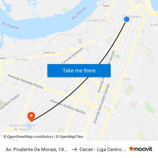 Av. Prudente De Morais, 181 | Praça Cívica / Clube Albatroz to Cecan - Liga Centro Avançado De Oncologia map