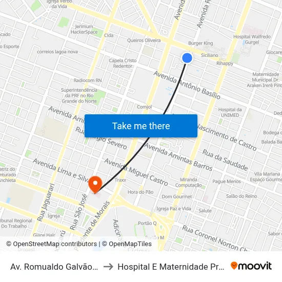 Av. Romualdo Galvão, 1960 to Hospital E Maternidade Promater map
