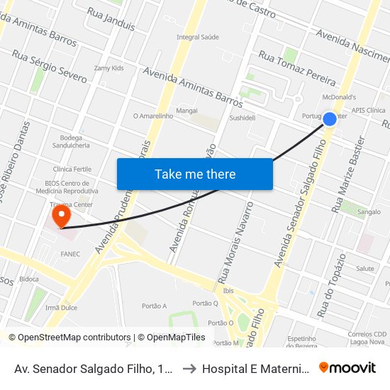 Av. Senador Salgado Filho, 1780 | Portugal Center to Hospital E Maternidade Promater map