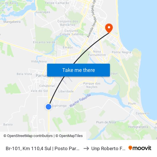 Br-101, Km 110,4 Sul | Posto Parnamirim to Unp Roberto Freire map
