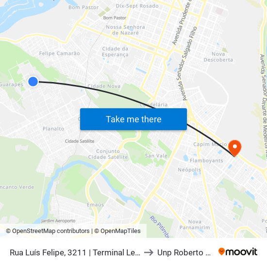 Rua Luís Felipe, 3211 | Terminal Leningrado to Unp Roberto Freire map