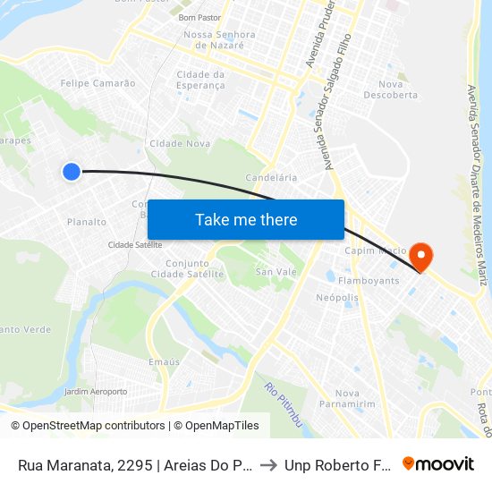 Rua Maranata, 2295 | Areias Do Planalto to Unp Roberto Freire map