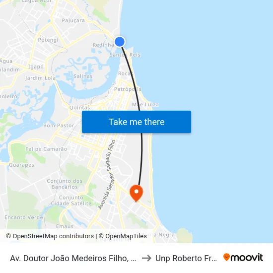 Av. Doutor João Medeiros Filho, 9090 to Unp Roberto Freire map