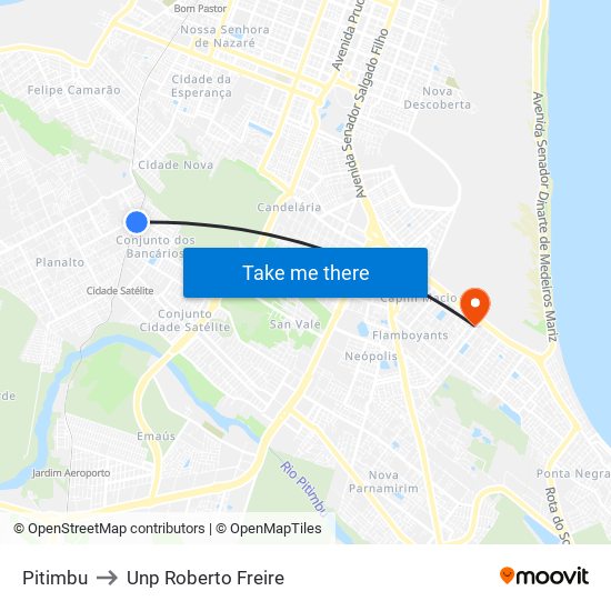Pitimbu to Unp Roberto Freire map