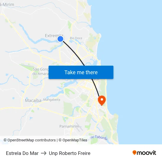 Estrela Do Mar to Unp Roberto Freire map