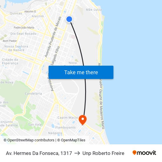 Av. Hermes Da Fonseca, 1317 to Unp Roberto Freire map