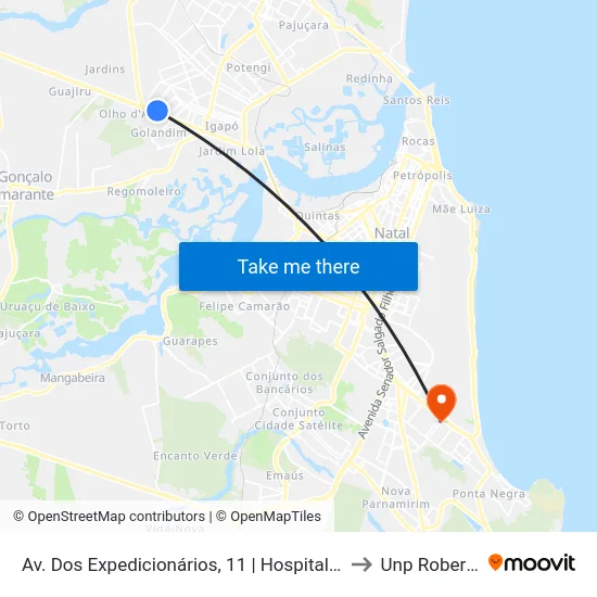 Av. Dos Expedicionários, 11 | Hospital Maria Alice Fernandes to Unp Roberto Freire map