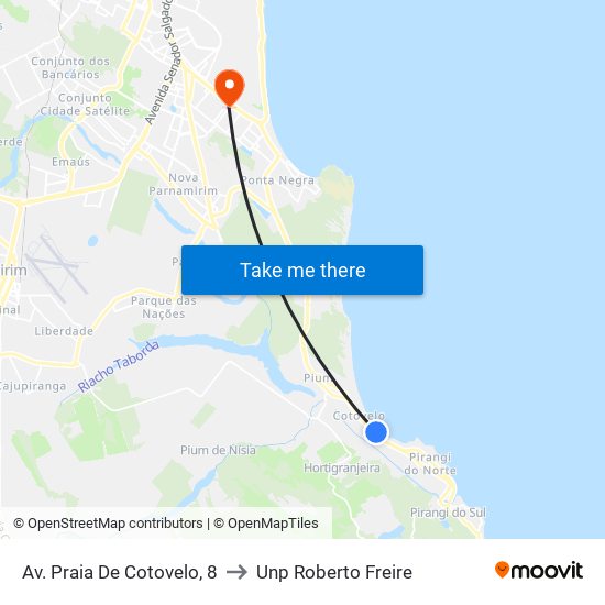 Av. Praia De Cotovelo, 8 to Unp Roberto Freire map