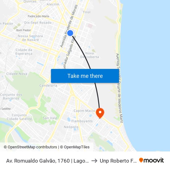 Av. Romualdo Galvão, 1760 | Lagoa Center to Unp Roberto Freire map