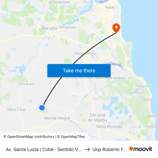 Av. Santa Luzia | Cobé - Sentido Vera Cruz to Unp Roberto Freire map