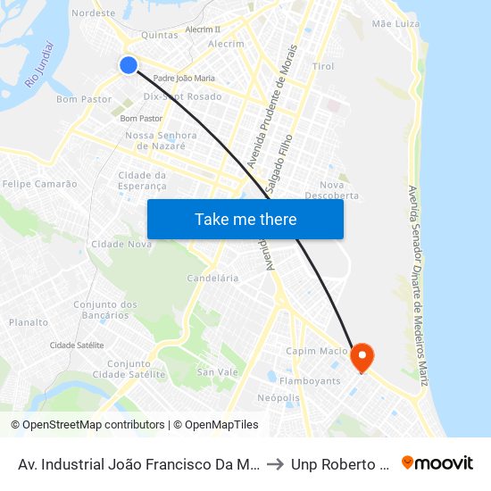 Av. Industrial João Francisco Da Mota, 2355 to Unp Roberto Freire map
