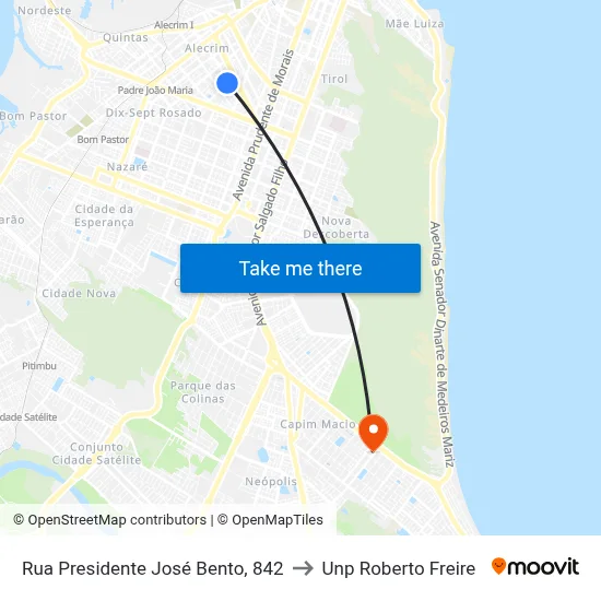 Rua Presidente José Bento, 842 to Unp Roberto Freire map