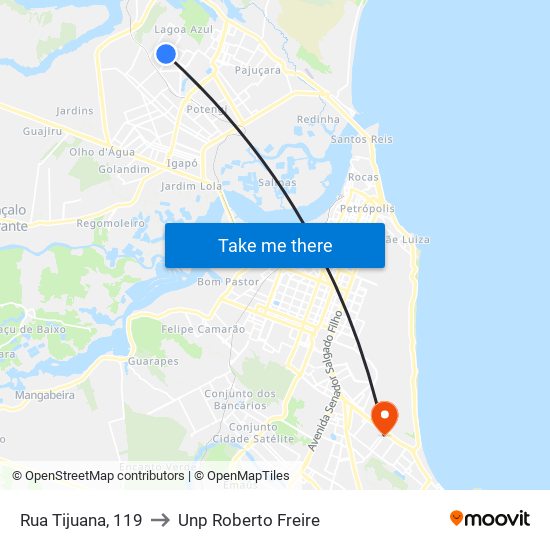 Rua Tijuana, 119 to Unp Roberto Freire map