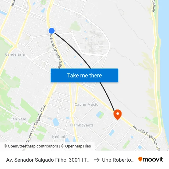 Av. Senador Salgado Filho, 3001 | Túnel Da Ufrn to Unp Roberto Freire map