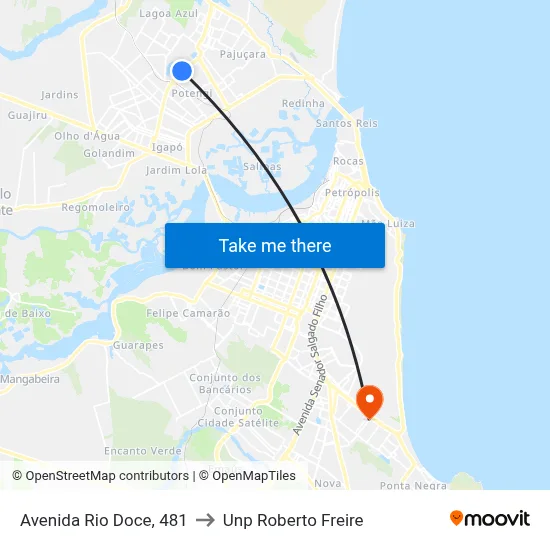 Avenida Rio Doce, 481 to Unp Roberto Freire map