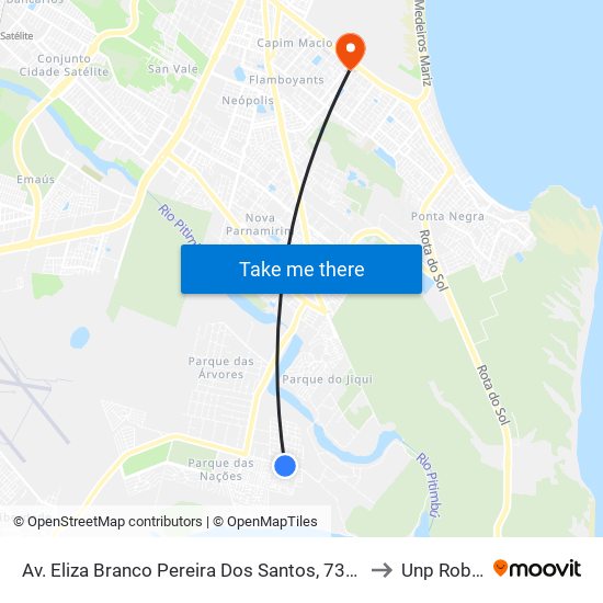 Av. Eliza Branco Pereira Dos Santos, 731 | Ponto Final Da Linha 3 Na Coophab to Unp Roberto Freire map