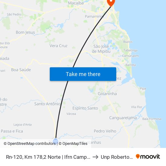 Rn-120, Km 178,2 Norte | Ifrn Campus Nova Cruz to Unp Roberto Freire map