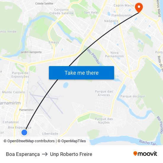 Boa Esperança to Unp Roberto Freire map