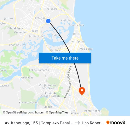 Av. Itapetinga, 155 | Complexo Penal Doutor João Chaves to Unp Roberto Freire map