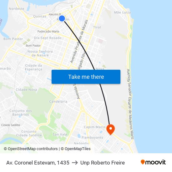 Av. Coronel Estevam, 1435 to Unp Roberto Freire map