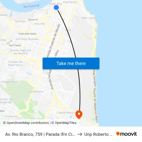 Av. Rio Branco, 759 | Parada Ifrn Cidade Alta to Unp Roberto Freire map