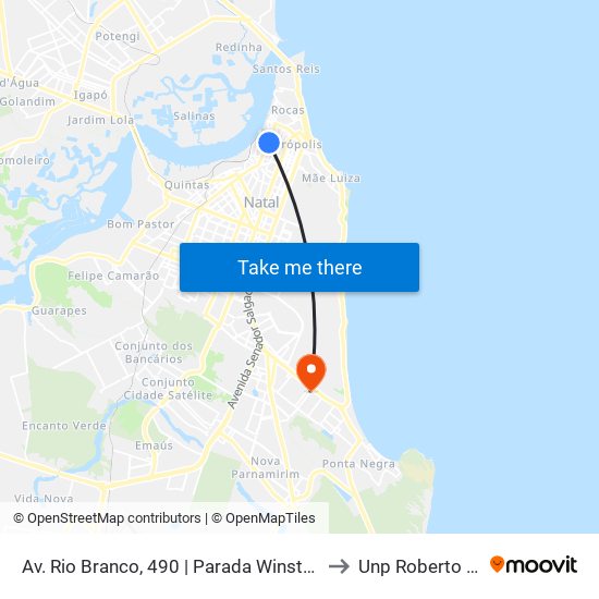 Av. Rio Branco, 490 | Parada Winston Churchill to Unp Roberto Freire map