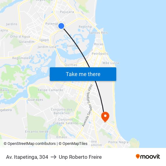 Av. Itapetinga, 304 to Unp Roberto Freire map