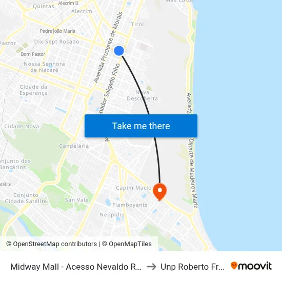 Midway Mall - Acesso Nevaldo Rocha to Unp Roberto Freire map