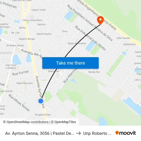 Av. Ayrton Senna, 3056 | Pastel De Tangará to Unp Roberto Freire map