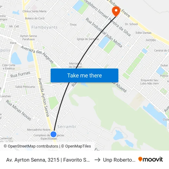 Av. Ayrton Senna, 3215 | Favorito Supermercados to Unp Roberto Freire map