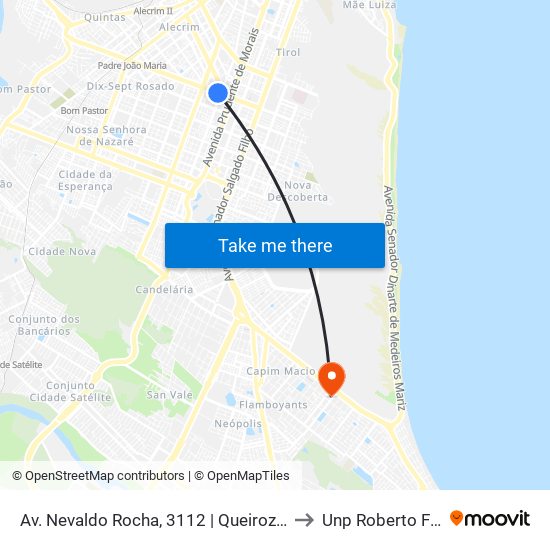 Av. Nevaldo Rocha, 3112 | Queiroz Oliveira to Unp Roberto Freire map