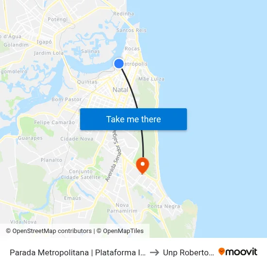Parada Metropolitana | Plataforma Intermunicipal to Unp Roberto Freire map