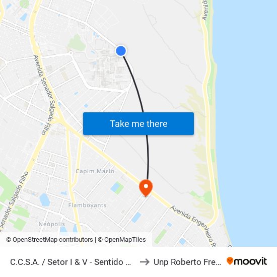 C.C.S.A. / Setor I / V - Sentido R.U. to Unp Roberto Freire map