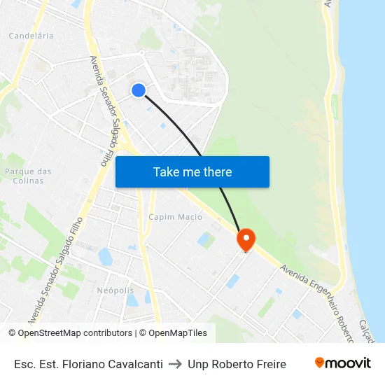 Esc. Est. Floriano Cavalcanti to Unp Roberto Freire map