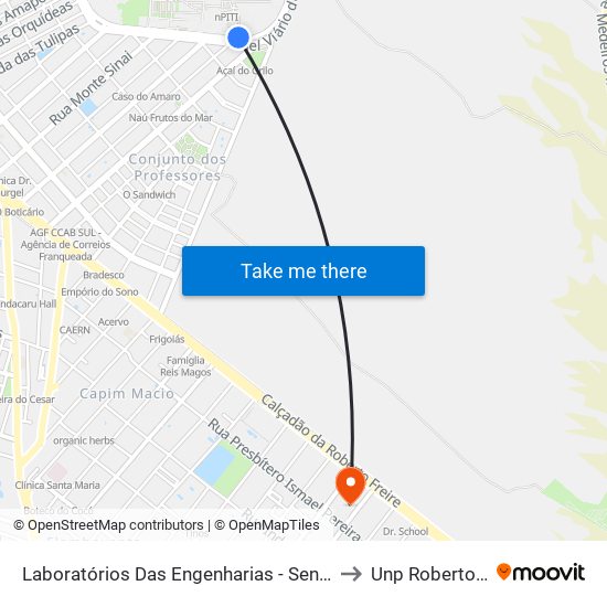 Laboratórios Das Engenharias - Sentido Via Direta to Unp Roberto Freire map