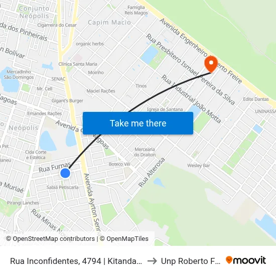 Rua Inconfidentes, 4794 | Kitanda Ki Tem to Unp Roberto Freire map