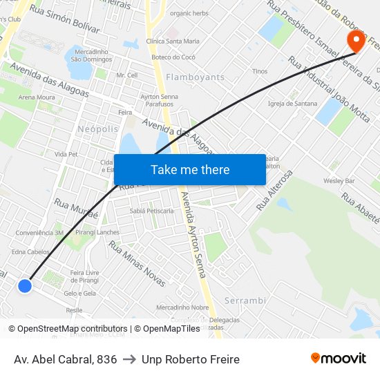 Av. Abel Cabral, 836 to Unp Roberto Freire map