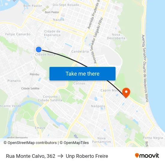 Rua  Monte Calvo, 362 to Unp Roberto Freire map