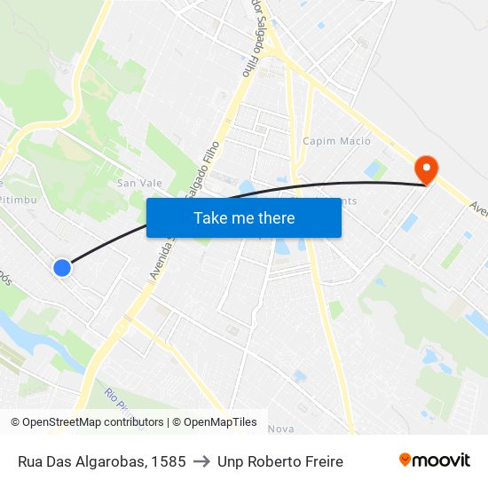Rua Das Algarobas, 1585 to Unp Roberto Freire map