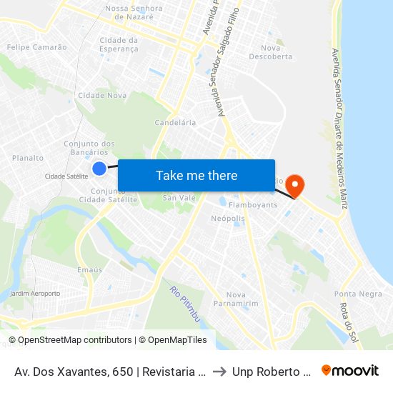 Av. Dos Xavantes, 650 | Revistaria Xavantes to Unp Roberto Freire map