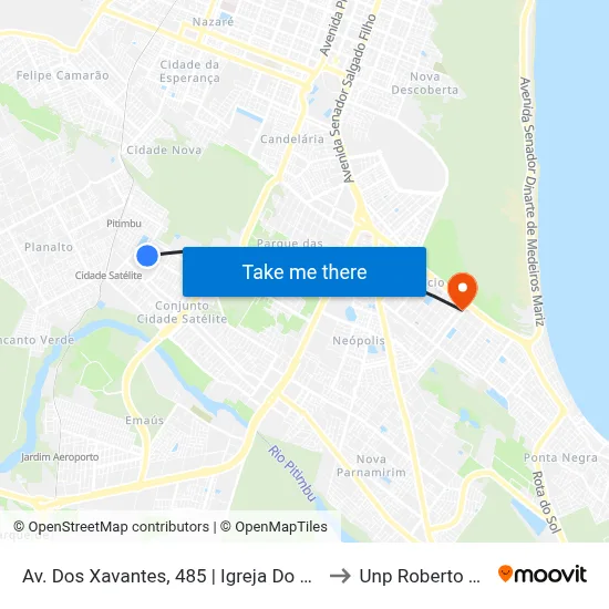 Av. Dos Xavantes, 485 | Igreja Do Nazareno to Unp Roberto Freire map