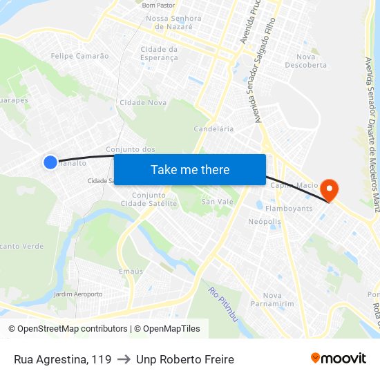 Rua Agrestina, 119 to Unp Roberto Freire map