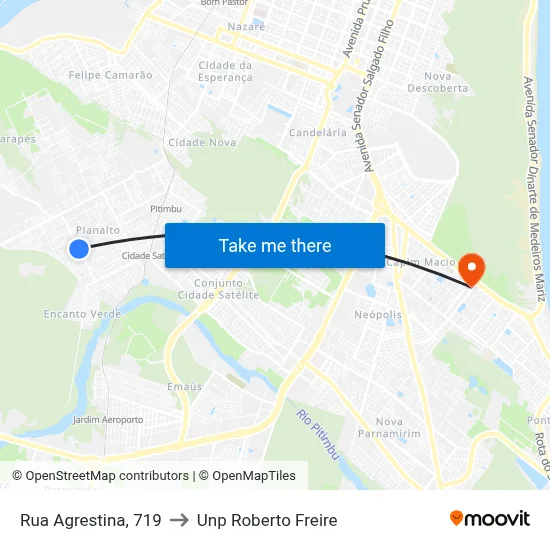 Rua Agrestina, 719 to Unp Roberto Freire map